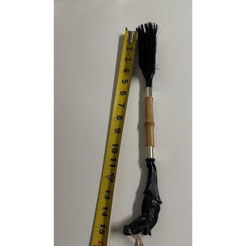 Vintage 50s Mid Century MCM Horse Head Shoe Brush Bamboo Handle 15"‎ - Picture 6 of 11